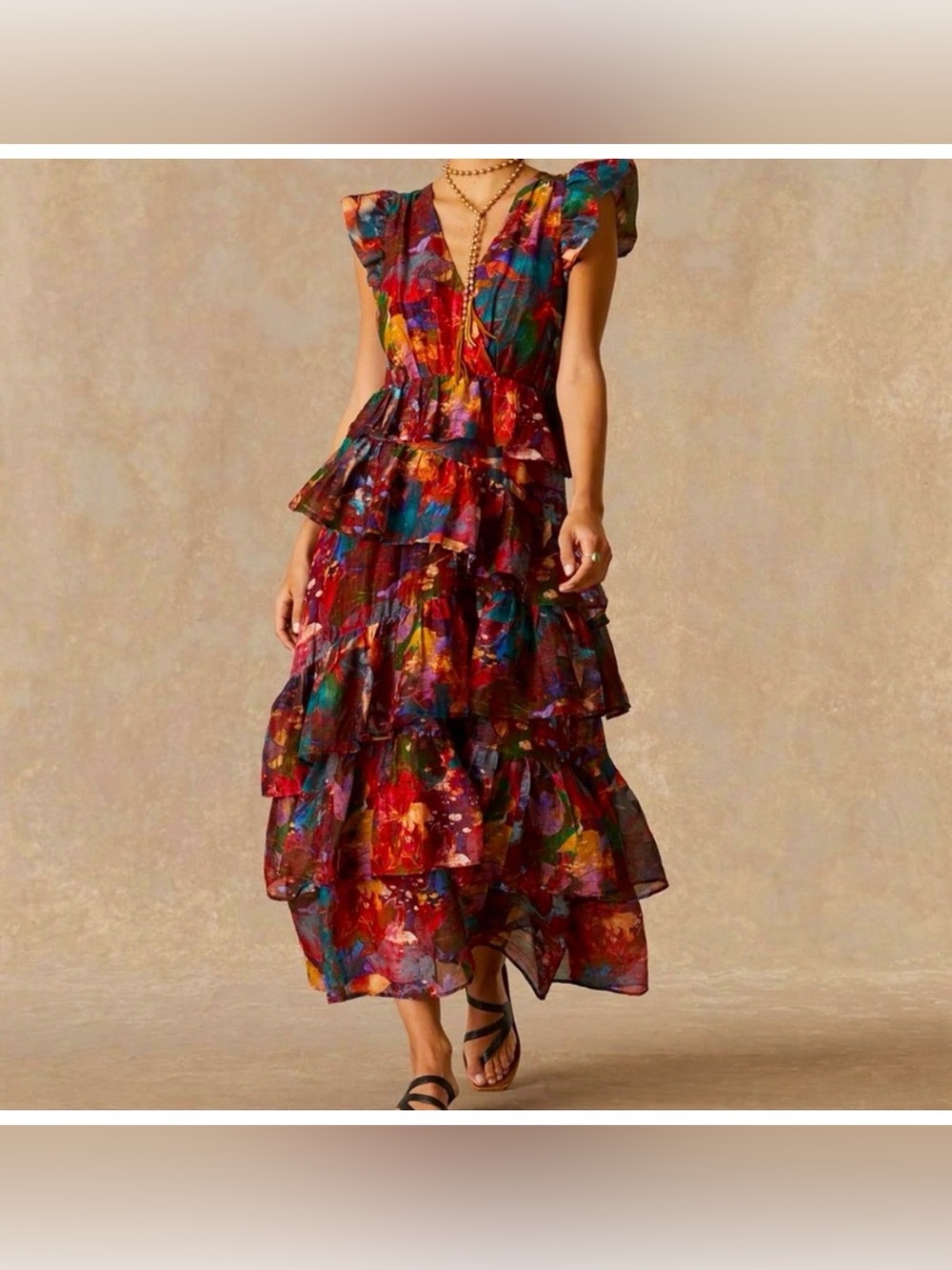 Marie Oliver Sundance Catalog Paradise Marisol tiered ruffle maxi US women's 12